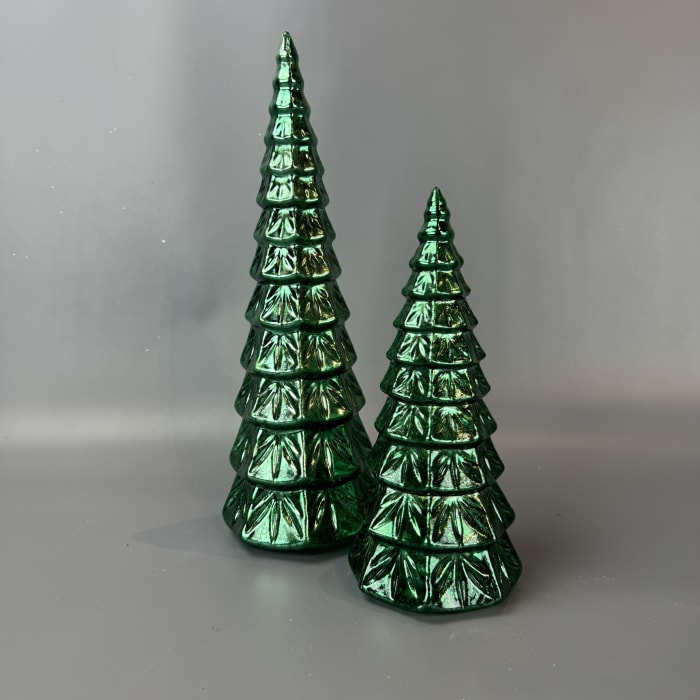 Green Glass Tree Set of 2