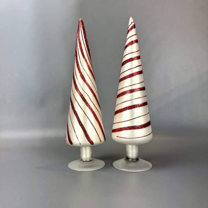 RED STRIPE GLASS TREES set of 2