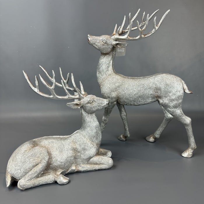 15.25" SILVER GLITTERED DEER