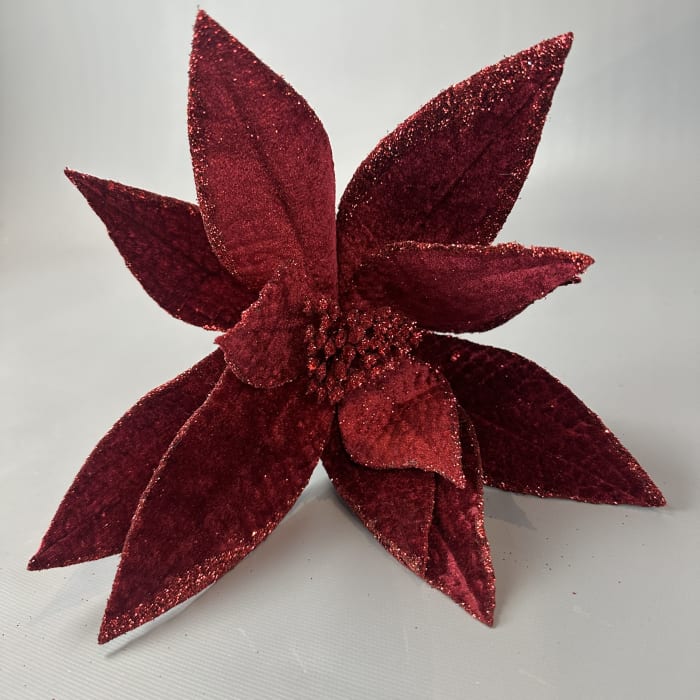 VELVET GLIT EDGE JWL POINSETTIA STEM 24''L
