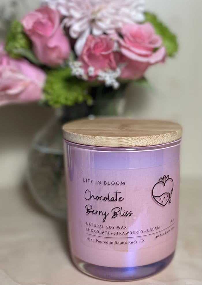 Chocolate Berry Bliss Candle 8oz pink lux