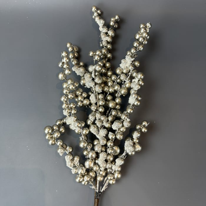 SNOW CRUSTED METALLIC BERRY CLUSTER SPRAY 29''L