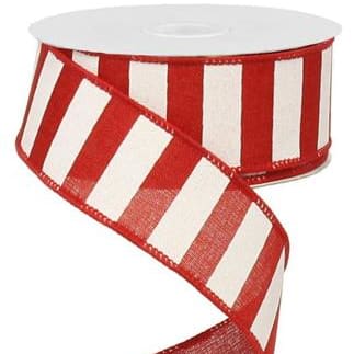 Red and White Horizontal Stripe Ribbon 1.5" x 10yds