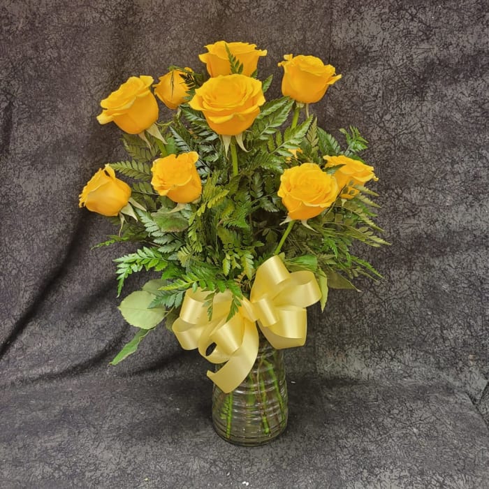 RAC12 - 12 SINGLE COLOR LONG ROSES ARRANGED