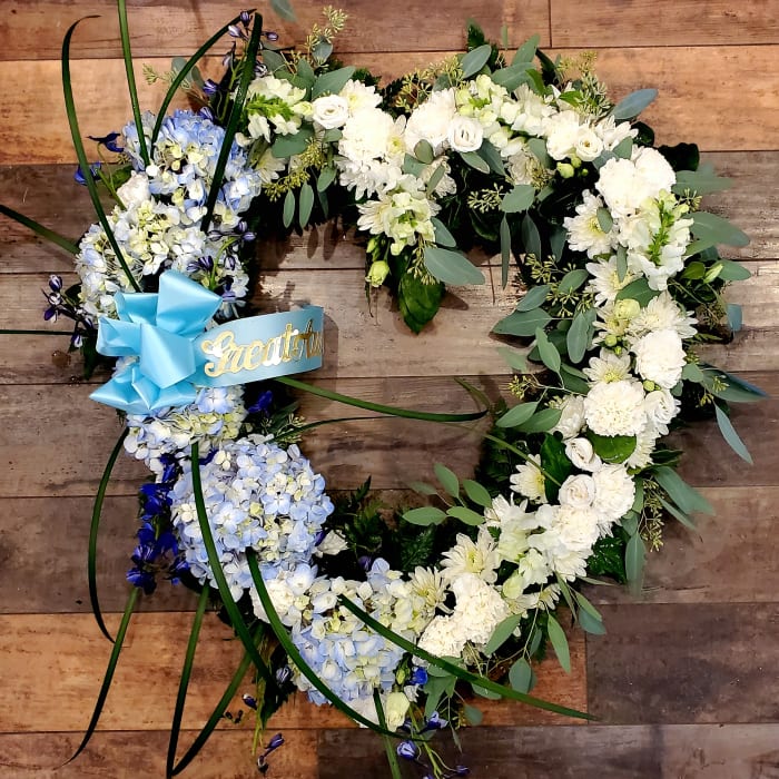 Blue & White Heart with Lily Grass