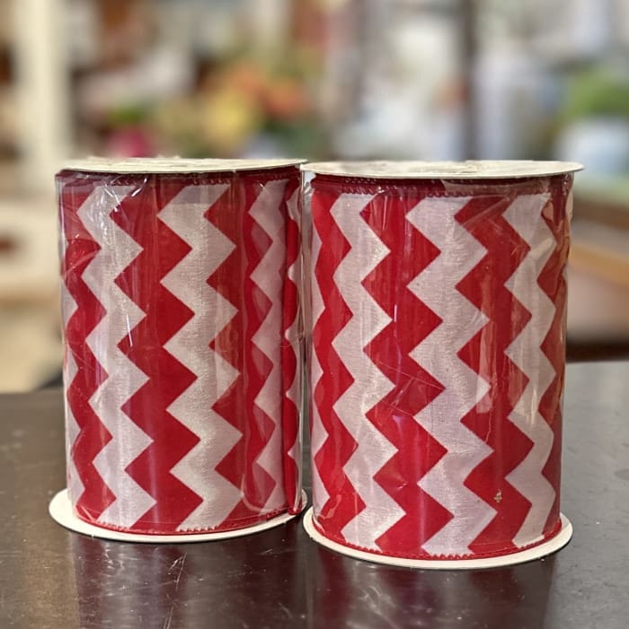 RED & WHITE CHEVRON RIBBON 5'' X 10YDS