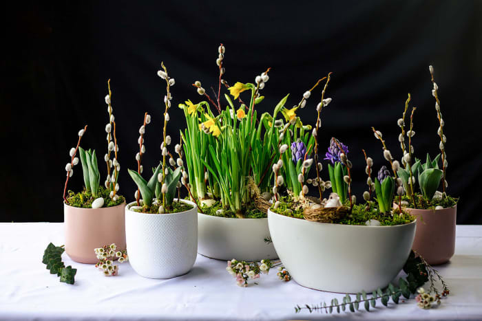 Ceramic Centerpiece Set - Tulips, Daffodils & Hyacinths