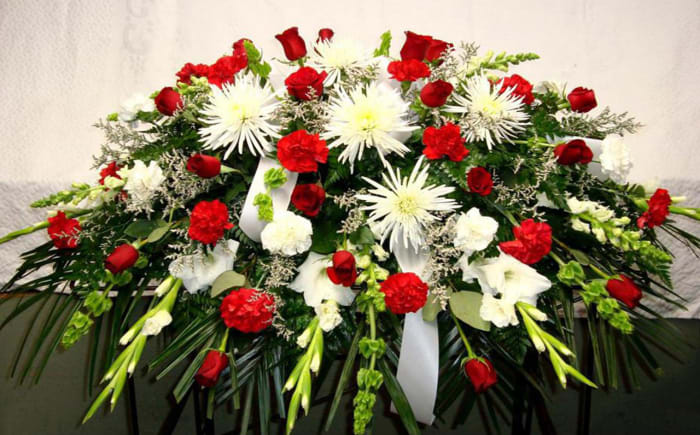 Red and White Casket Spray-FNRW-02