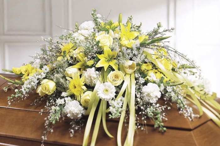 Yellow and White Casket Spray-FNYW-01