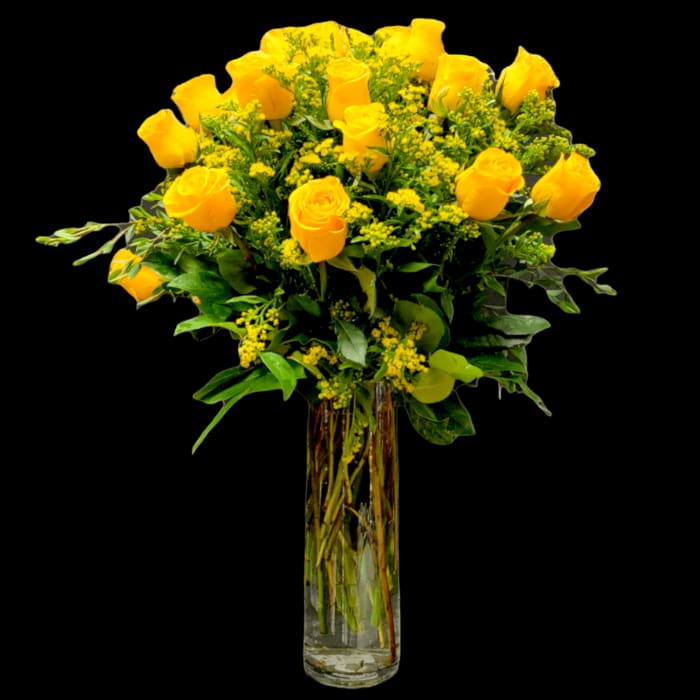 YELLOW ROSES IN CLEAR VASE