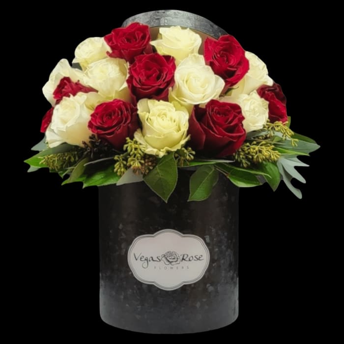 RED & WHITE ROSES IN ANY BOX