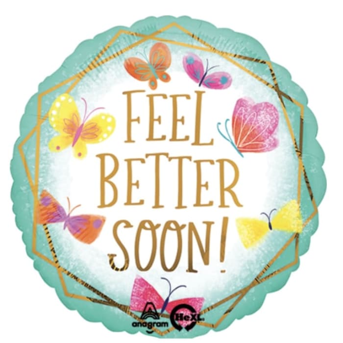 Get Well Feel Better Teal & Gold Balloon