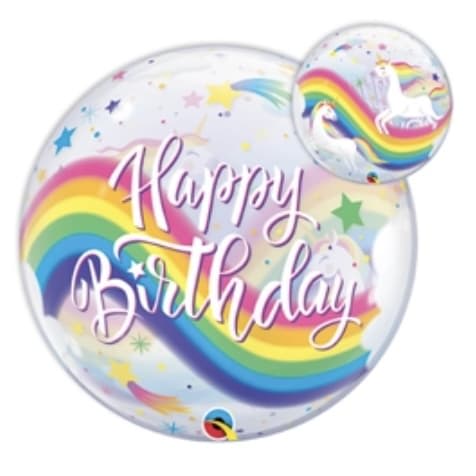 22 Inch Birthday Rainbow Unicorns Bubble Balloon