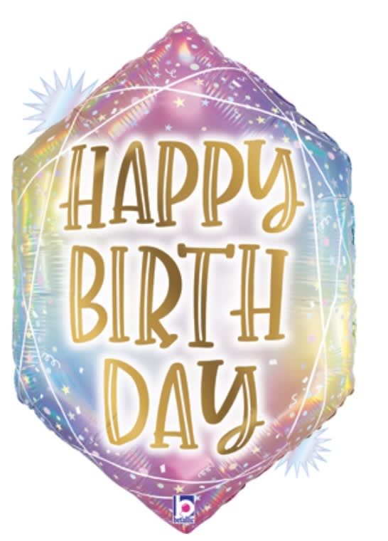 30 Inch Birthday Opal Pastel Geo Holographic Balloon