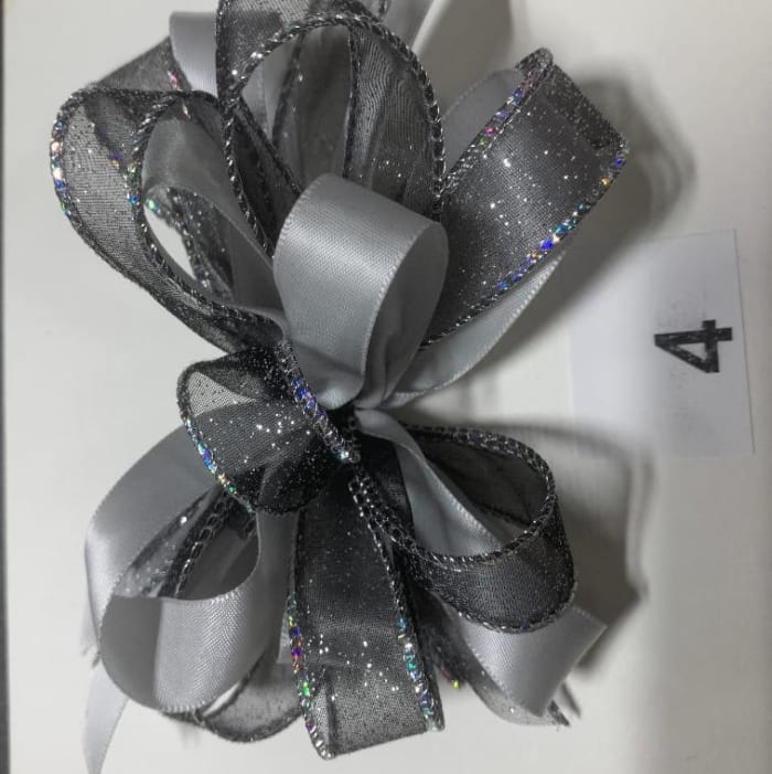 Silver Satin W/ Sheer Black Ribbon Wrist Corsage ***Pick Up Only***