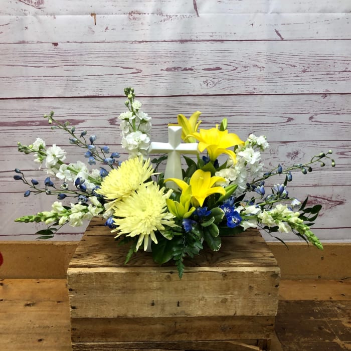 At Peace Bouquet with Keepsake Ceramic Cross