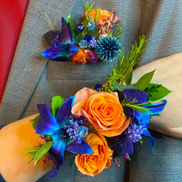 Real Blue Orchids Wrist Corsage and Pocket Flowers