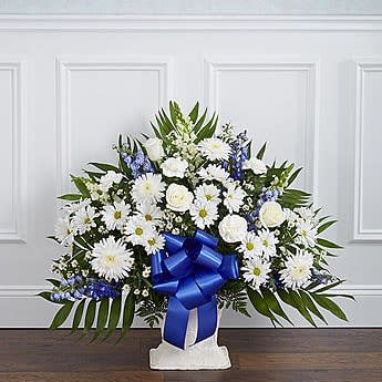 Heartfelt Tribute Floor Basket- Blue & White