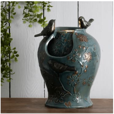 Blue Verdigris Songbird Fountain