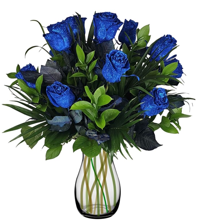 Blue Glitter Roses