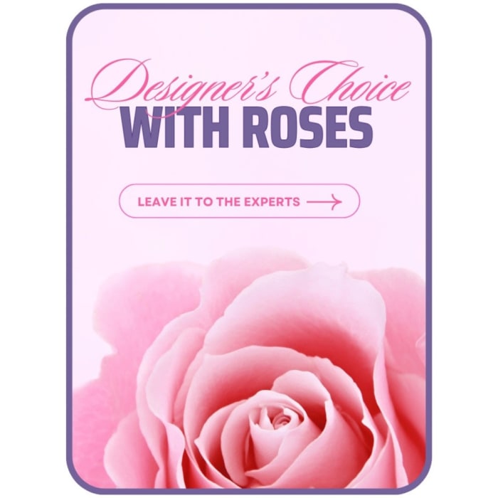 Designer's Choice with Roses in Glass Vase