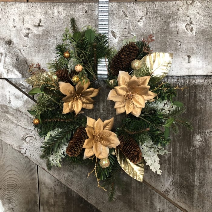 Golden Elegance Silk (Artificial) Winter Wreath