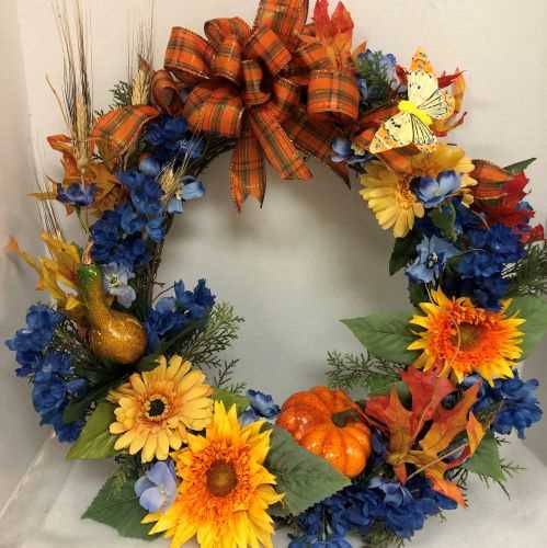 Autumn & Blue Silk Wreath