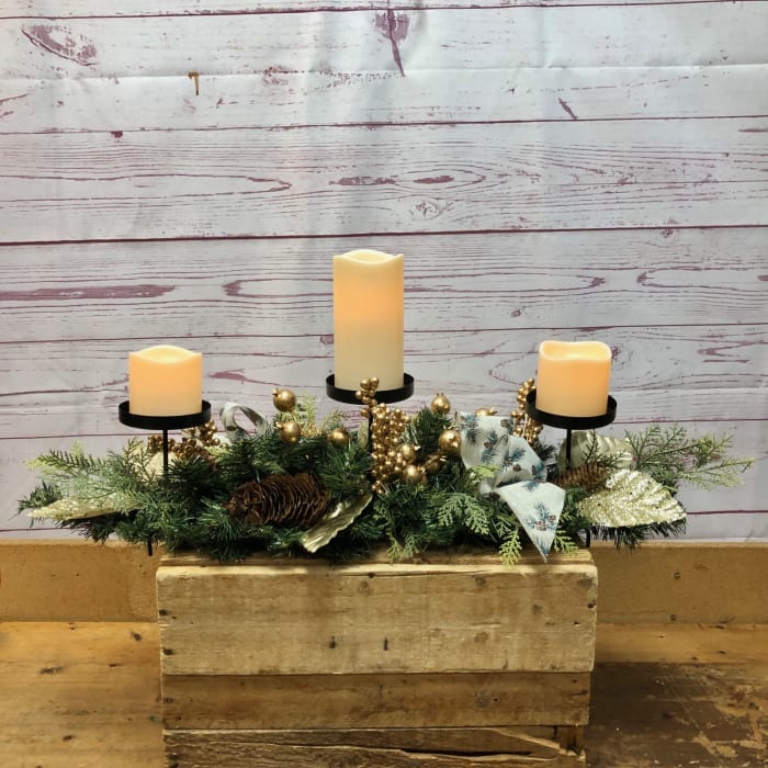 Golden Christmas Silk (Artificial) Candle Arrangement