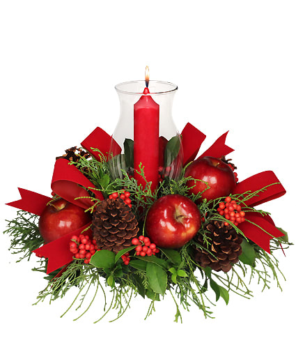 Velvety Red Centerpiece Holiday Arrangement
