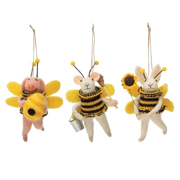  Wool Felt Animal in Bee Suit Ornament