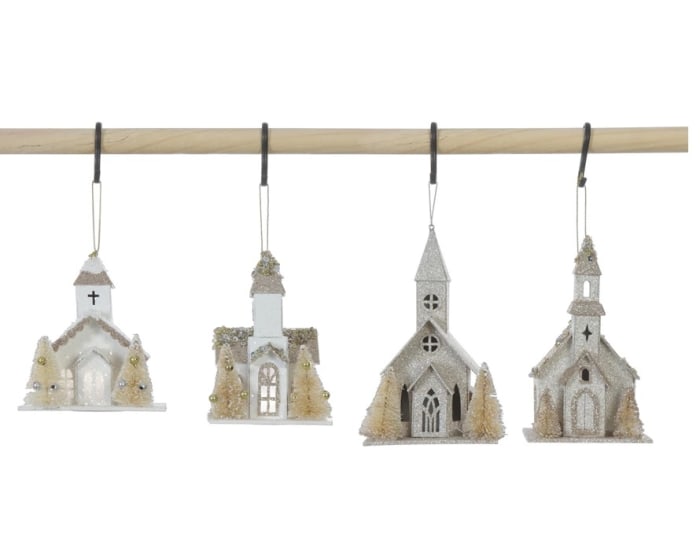 Paper Church Ornament with Trees and LED