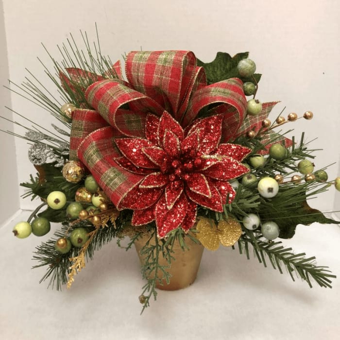 Red Christmas Silk Posie Pot