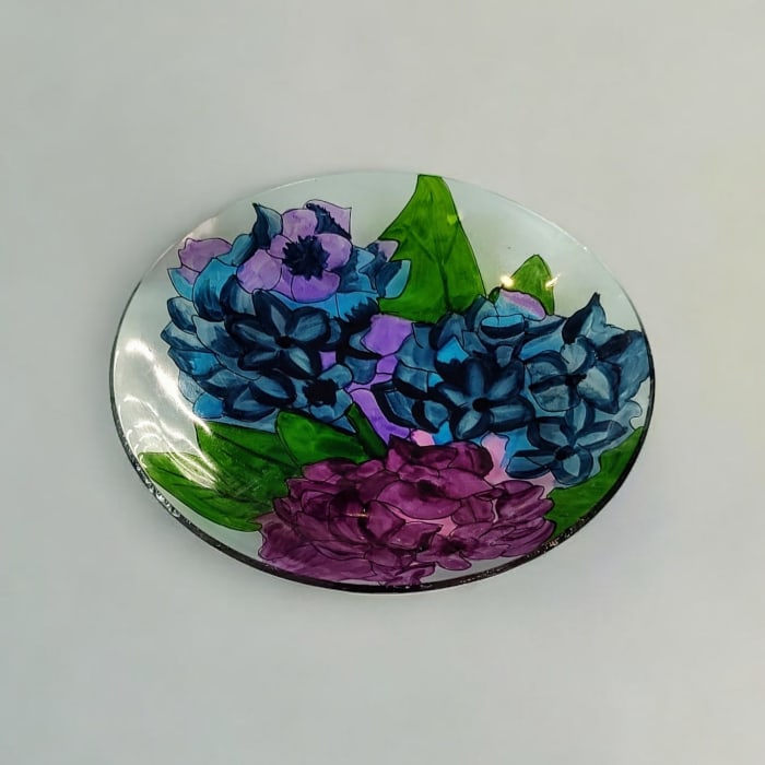 Blooming Hydrangea Glass Bird Bath