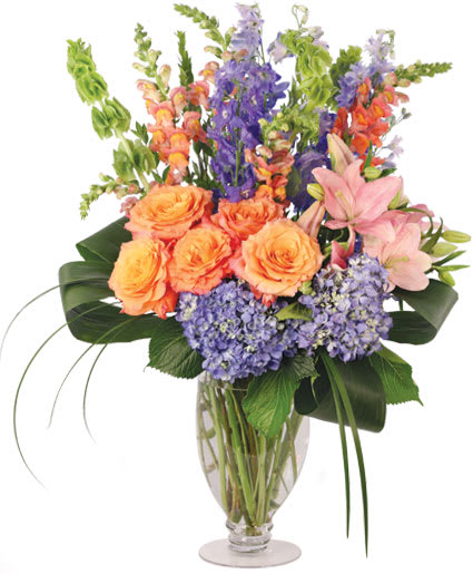 SPIRITED DELPHINIUM & HYDRANGEA FLOWER ARRANGEMENT