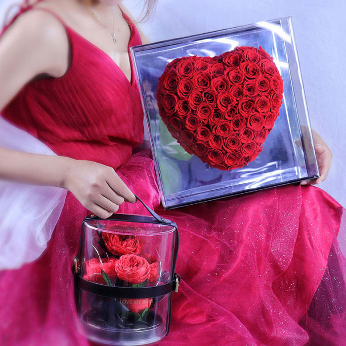 Acrylic Floating Heart Box Red