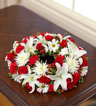 Cremation Wreath - Red and White