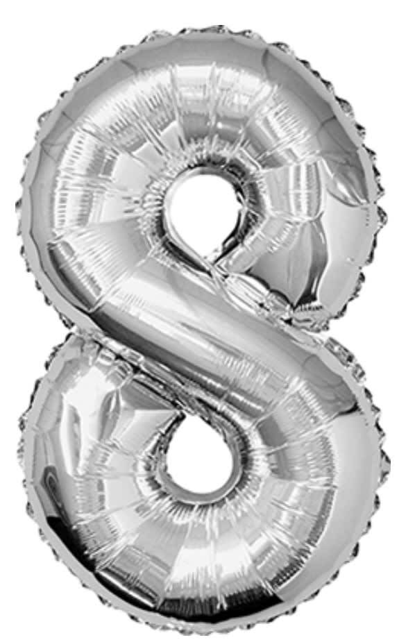 34 Inch Silver Number 8 Balloon