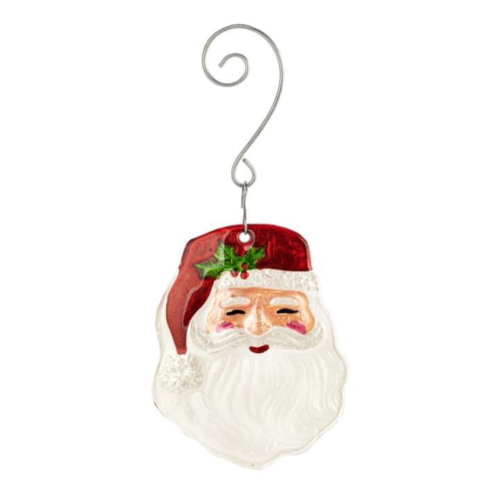 SMILING SANTA GLASS ORNAMENT