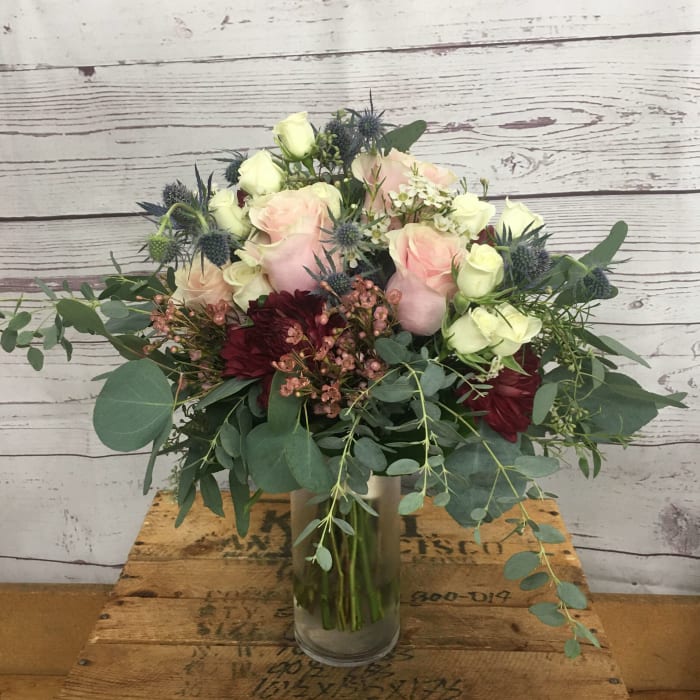 Beautiful Blush, Burgundy and Rose Gold Wedding Flowers