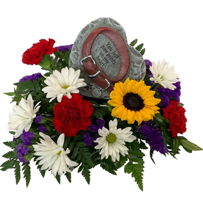 Paw Prints Heart Dog Memorial Stone