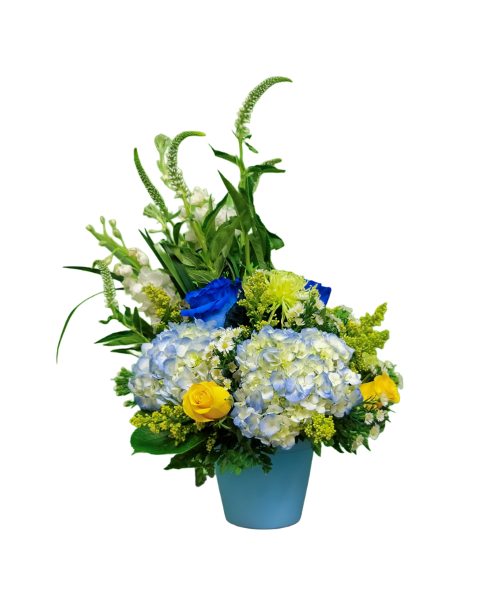 N-5 Arreglo de hortensias, rosas, stock y veronica