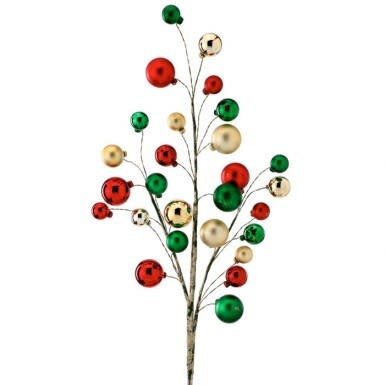 31'' MIXED MT/SHNY VP/ BALL SPRAY RED/GREEN/GOLD