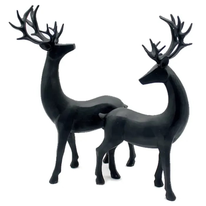 2 Assorted Black Resin Deer