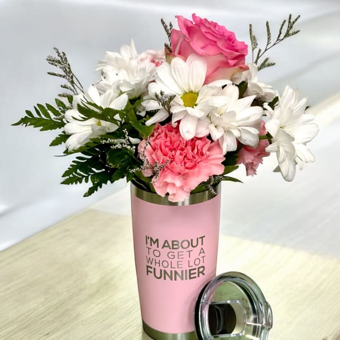 About to Get Funnier Tumbler 20 oz IN PINK!!!