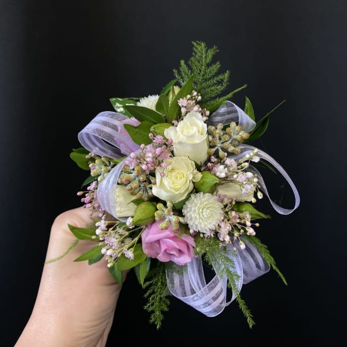 Wrist Corsage (lavender and white)
