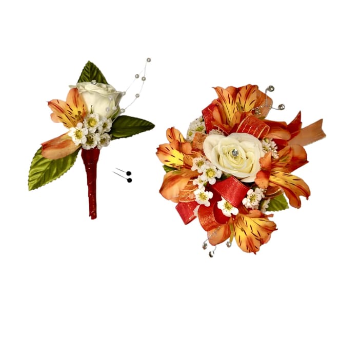 Roses and Ribbon Wristlet and Boutonniere Set