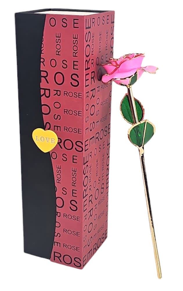 Pink Rose Trimmed in 24K Gold