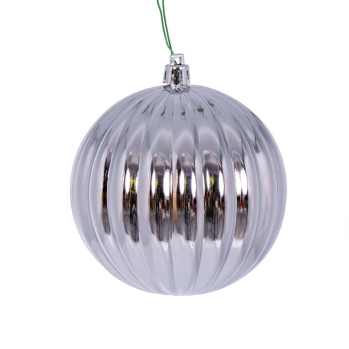 SILVER SHINY LINED BALL ORNAMENT 4''