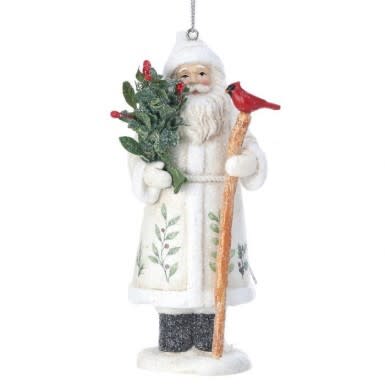 5'' RESIN SANTA WITH BERRIES ORNAMENT