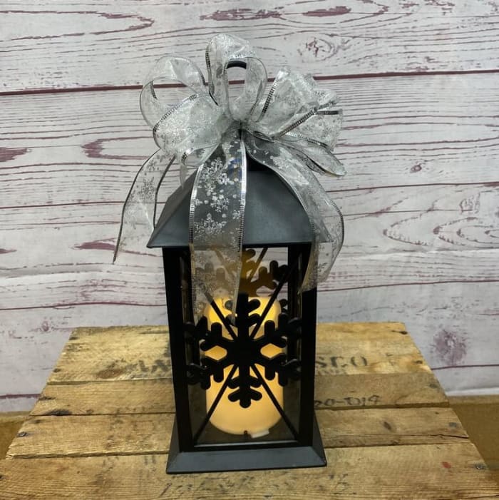 Black Snowflake Lantern with Silver Bow